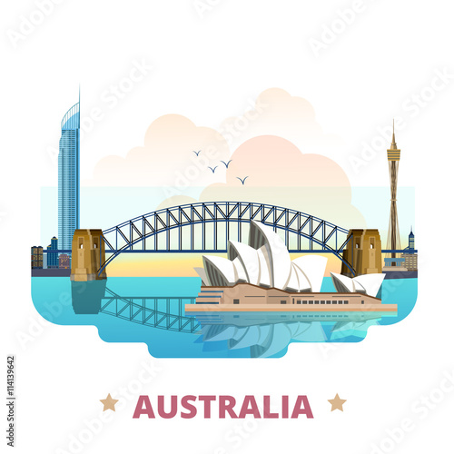 Australia country design template Flat cartoon style web vector