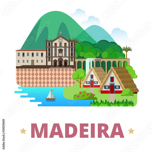 Madeira Island design template Flat cartoon style web vector