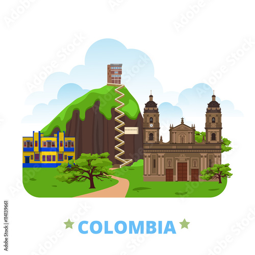 Colombia country design template Flat cartoon style web vector
