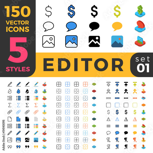 Graphics Editor 150 line flat isometric mobile web site icon set photo