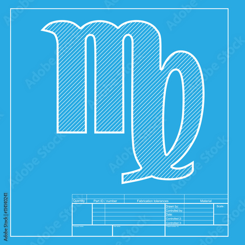 Virgo sign illustration. White section of icon on blueprint template.