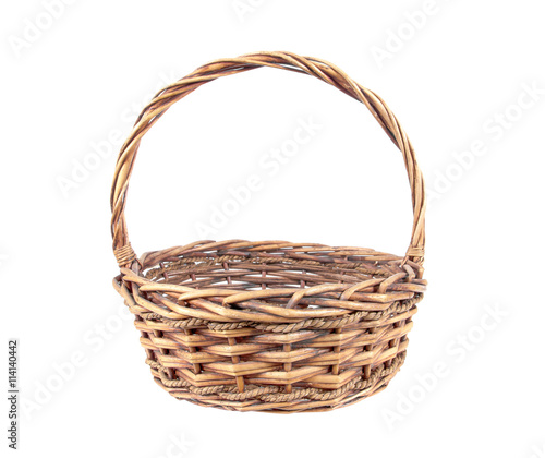 Wicker rattan basket isolated on white background.Old rattan bas photo