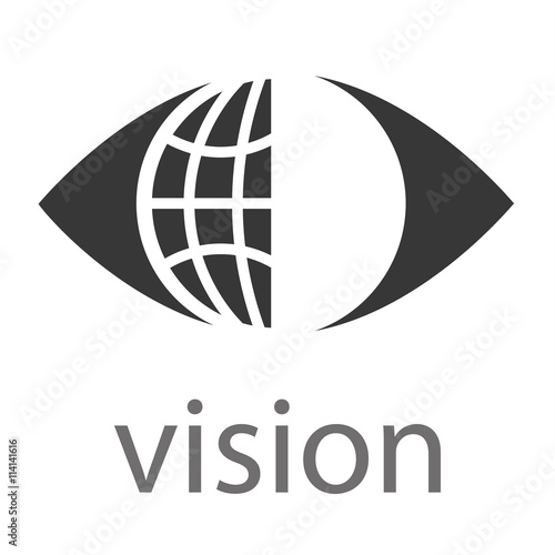 Logo for Business with a global or world symbol within an eye above the word Vision