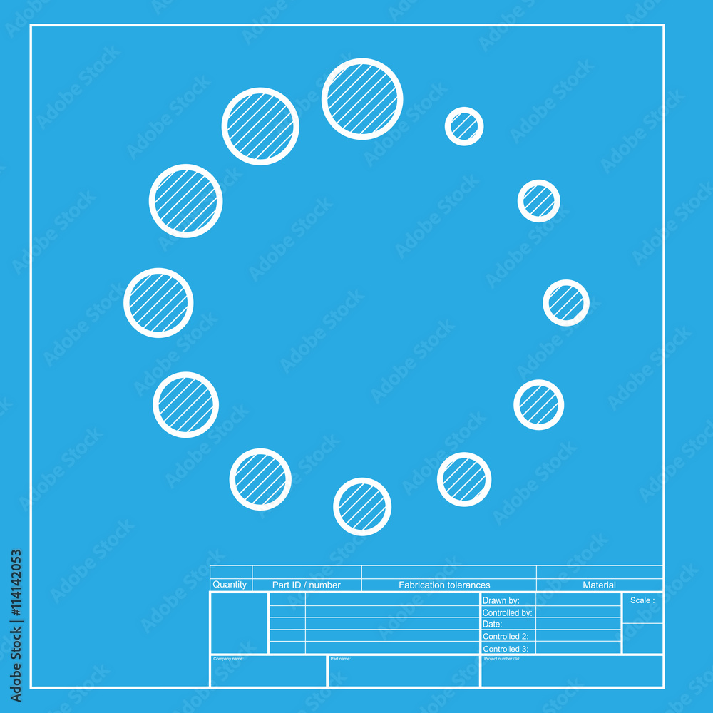 Circular loading sign. White section of icon on blueprint template. Circular loading sign. White section of icon on blueprint template.