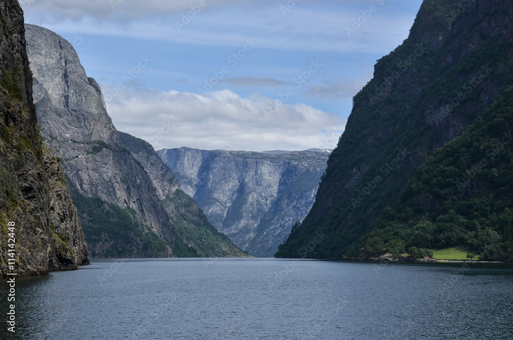 view from the water on naerofjord, Norway