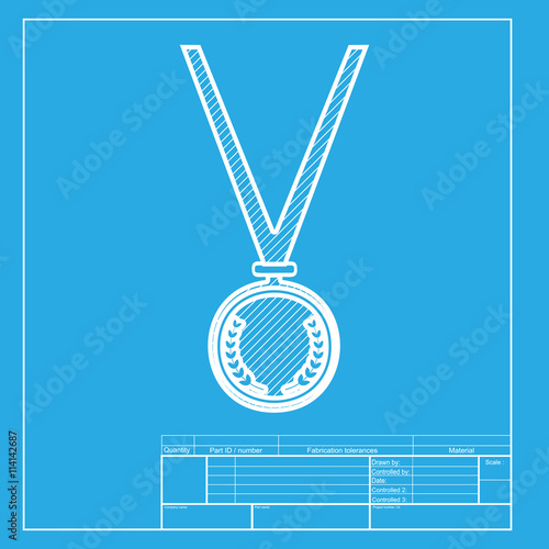 Medal simple sign. White section of icon on blueprint template.