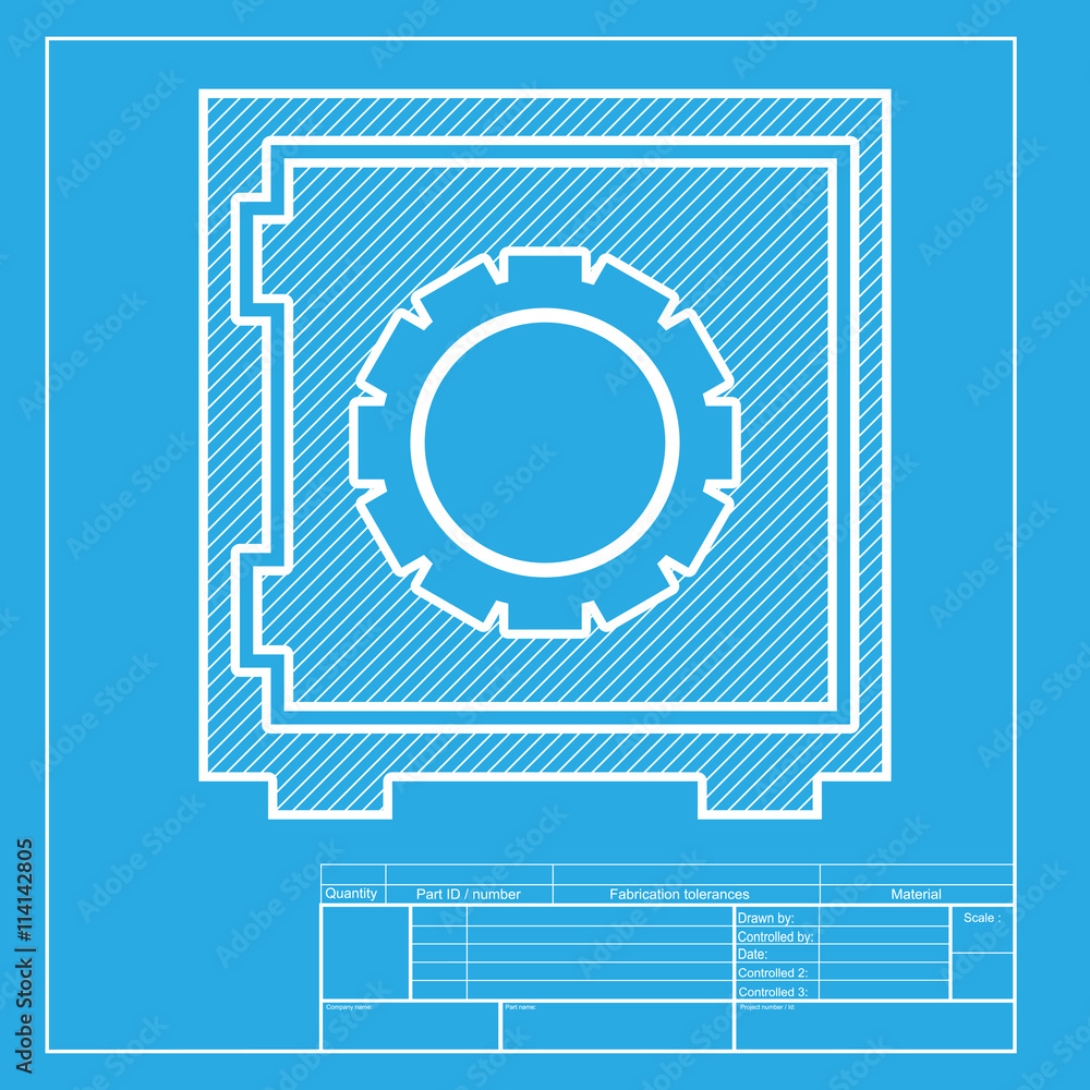 Safe sign illustration. White section of icon on blueprint template. Safe sign illustration. White section of icon on blueprint template.