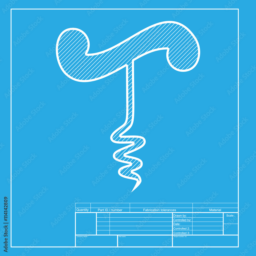 Simple corkscrew sign. White section of icon on blueprint template
