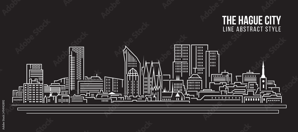 Plakat Cityscape Building Line art Vector Illustration design - Haga city