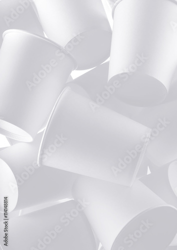 Overhead view of white disposable drinking cups