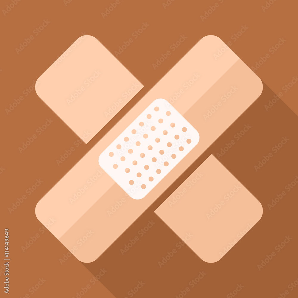 Adhesive plaster vector icon in flat style with long shadow. Adhesive medical bandage icon. Adhesive plaster vector icon in flat style with long shadow. Adhesive medical bandage icon.