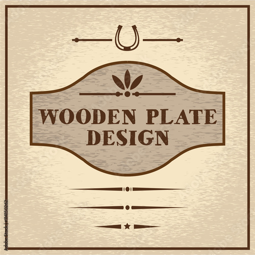 Old styled wooden plate with mini set of decorative elements, wild west theme