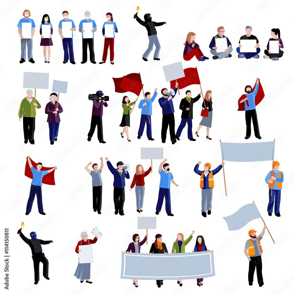Demonstration Protest People Icons Set