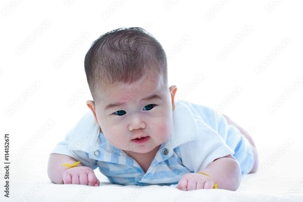 Cute crawling baby. Adorable baby girl, on white background. Cute crawling baby. Adorable baby girl, on white background.