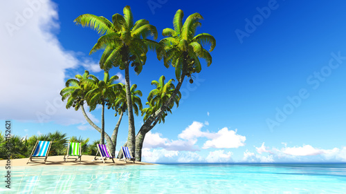 beach and palms blue sky clouds 3D rendering