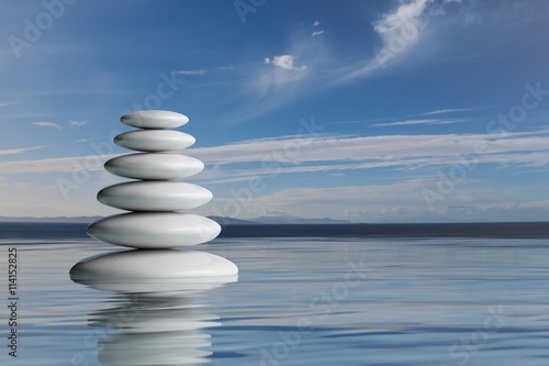 Zen stones stack in water. 3d illustration