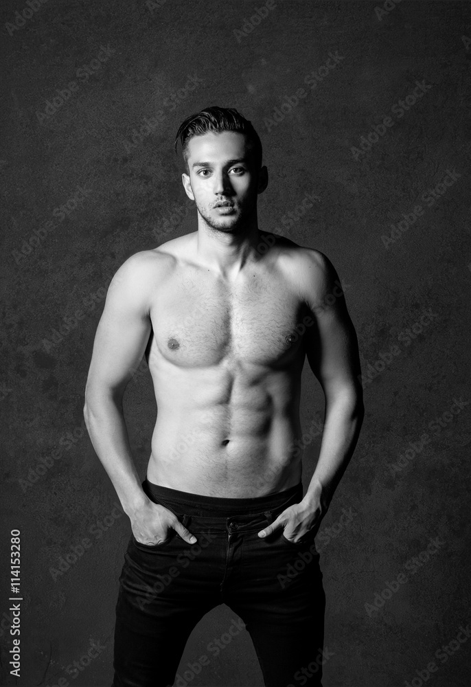 Black and white photos of the handsome and muscular man in under Stock ...