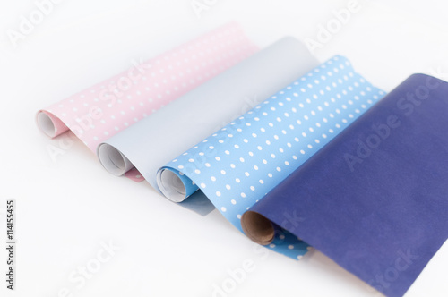 Obraz na plátně Paper open roll set collection gift wrap pink silver blue dot christmas birthday