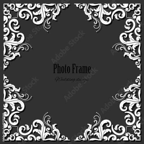 Filigree square frame. Vintage template.
