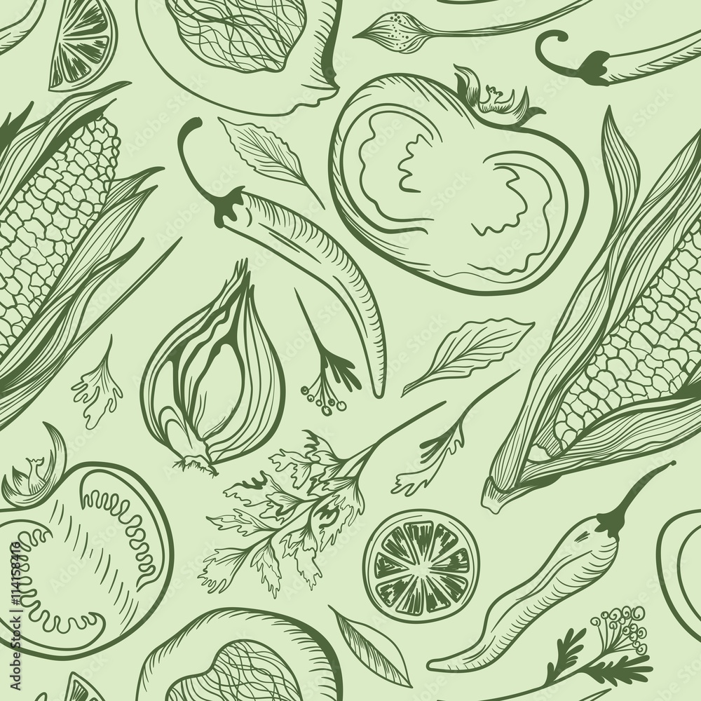 Green Vegetarian Vector Pattern