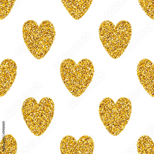 Vector seamless pattern with shiny golden glitter hearts. Valentine's Day glam abstract background.