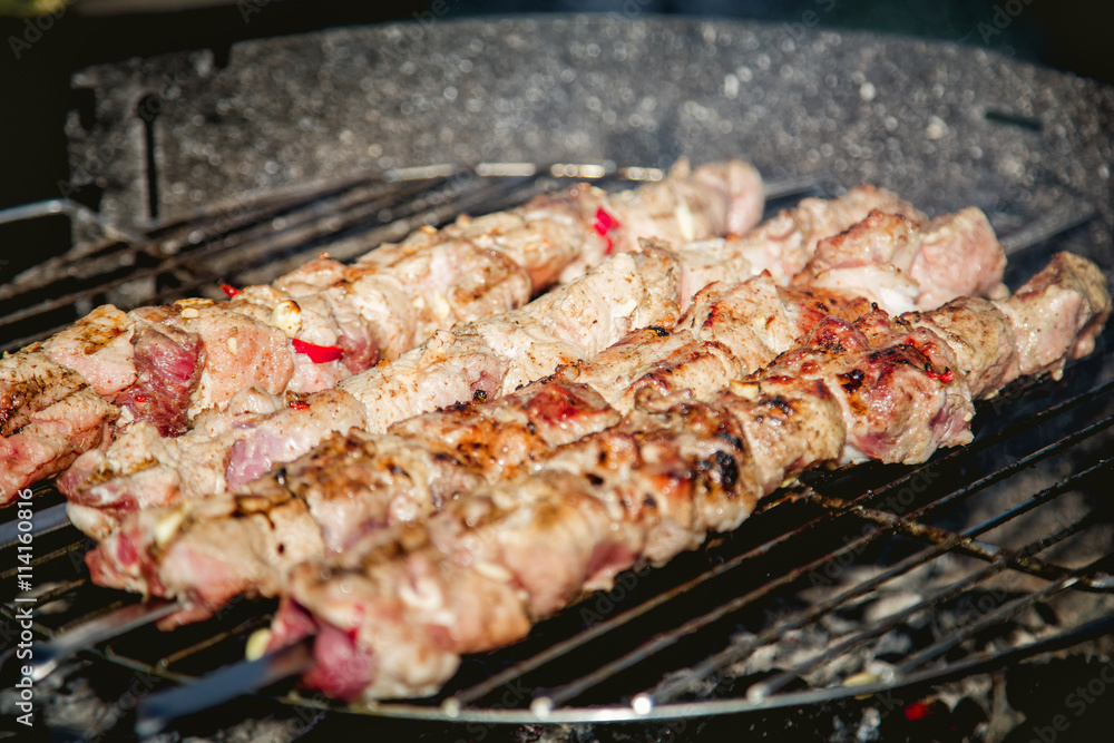 cook meat on the grill, barbecue, kebab