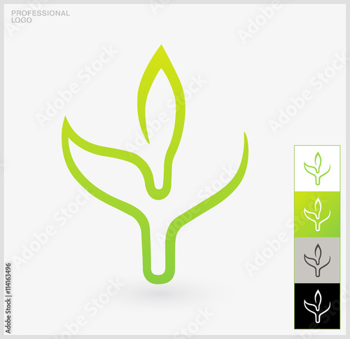 Eco logo elements. A single green leaf on a white background. Professional use on the example of different backgrounds. Sample of Vector illustration. Best used as a logo or a symbol nature.