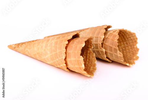 Wafer cup for ice-cream on white background photo