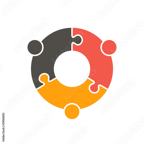 Teamwork People puzzle three pieces. Vector graphic design illustration