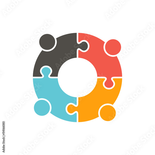 Teamwork People puzzle pieces. Vector graphic design illustration