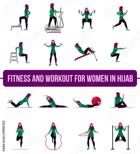 Muslim aerobic icons. 4x4. full color