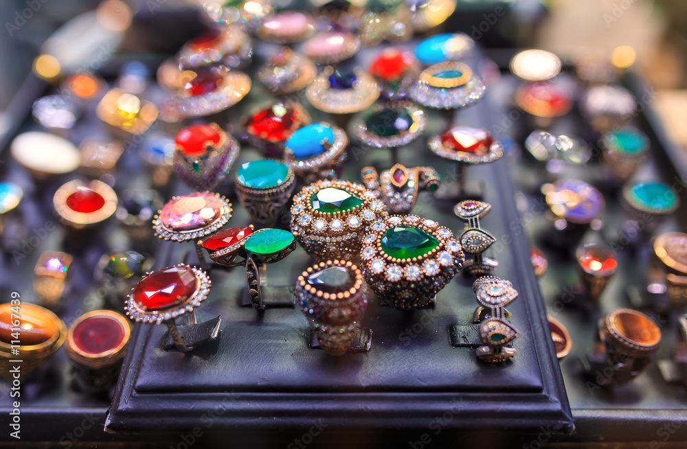 Vibrant colorful jewellery on the turkish bazaar. Vibrant colorful jewellery on the turkish bazaar.