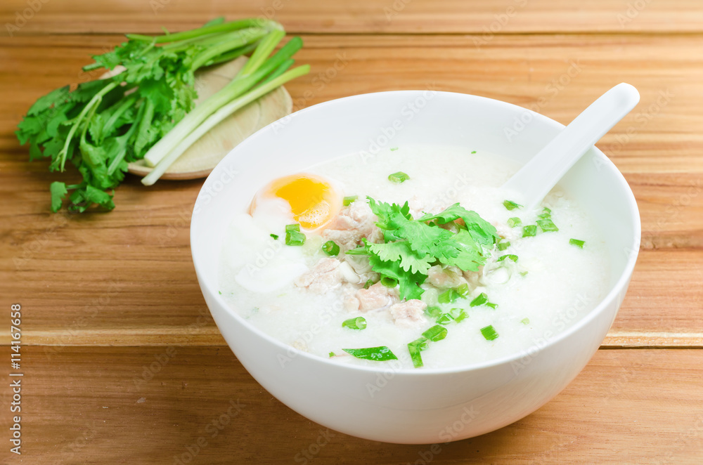 rice gruel with minced pork and egg rice gruel with minced pork and egg