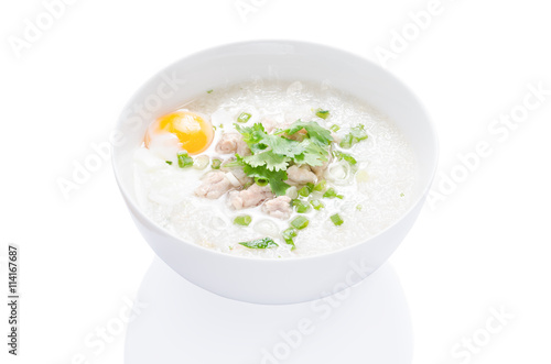rice gruel on white background