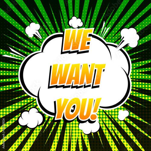 We want you comic book bubble text retro style