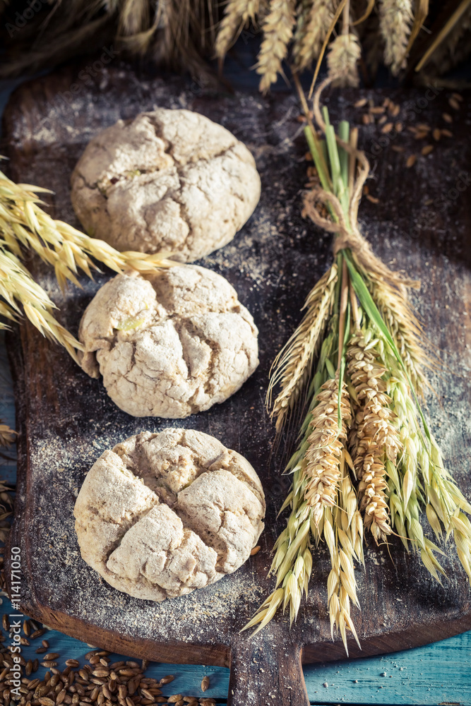 Closeup of homemade buns with whole grains Closeup of homemade buns with whole grains