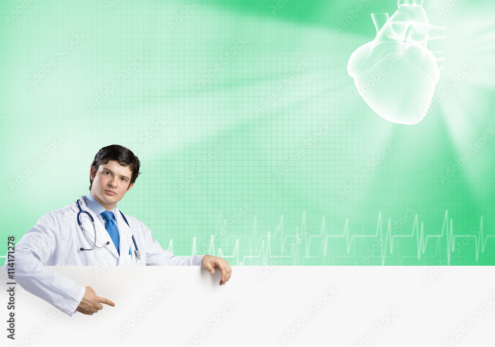 Doctor with banner Doctor with banner