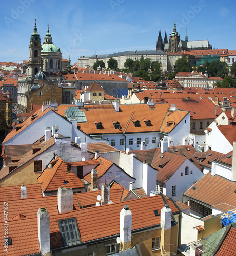 view of Prague Castle, St. Vitus Cathedral and Lesser Town from Lesser Town Bridge Tower (Charles Bridge)