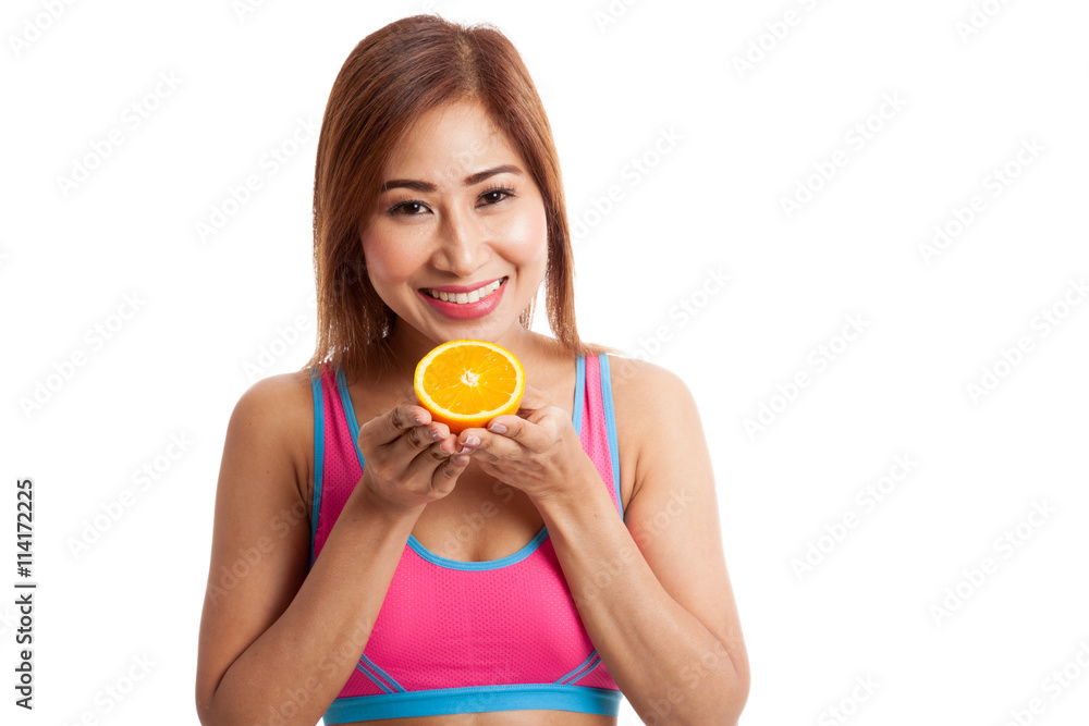 Beautiful Asian healthy girl with orange fruit Beautiful Asian healthy girl with orange fruit