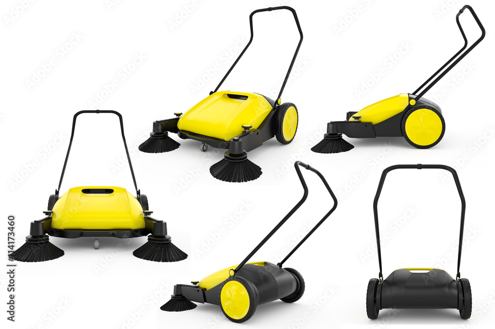 Set sweeper harvester isolated background. 3D Graphic