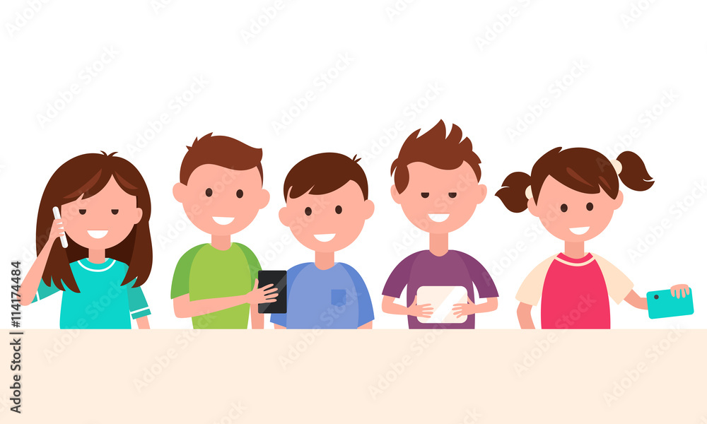 Kids Using Their Gadgets. Children and Technology Concept Illustration Kids Using Their Gadgets. Children and Technology Concept Illustration