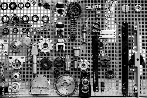 set of spare parts for agricultural machines black and white