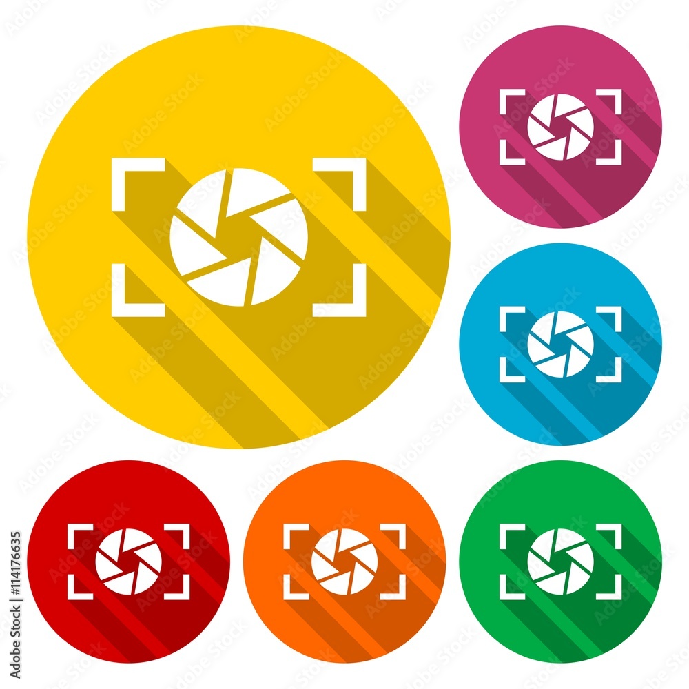 Camera lens icons set with long shadow Camera lens icons set with long shadow