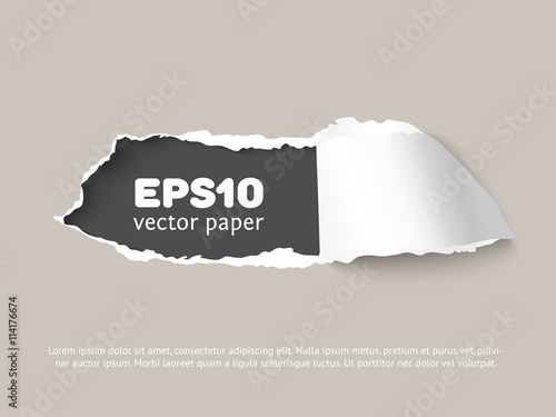 Craft vector paper hole with space for text, ripped edges, dark copyspace. Torn paper for scrapbooking. Torn paper template for sale promo and advertising.