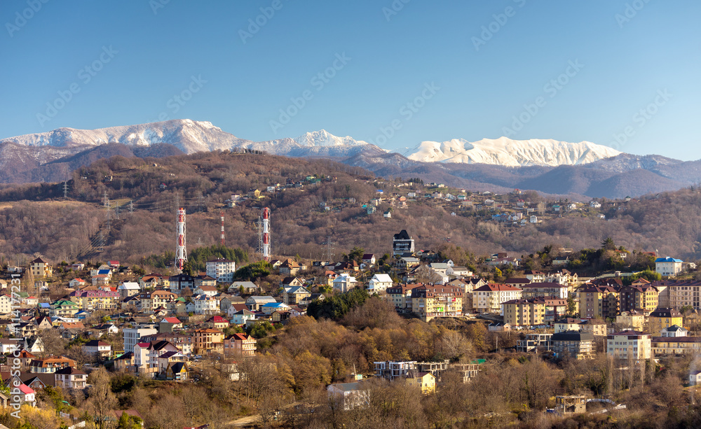 The view on Khosta district of Sochi in the morning sun. Russia