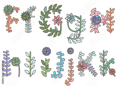Vector Collection of Detailed Succulent or Cactus Letters and Alphabet