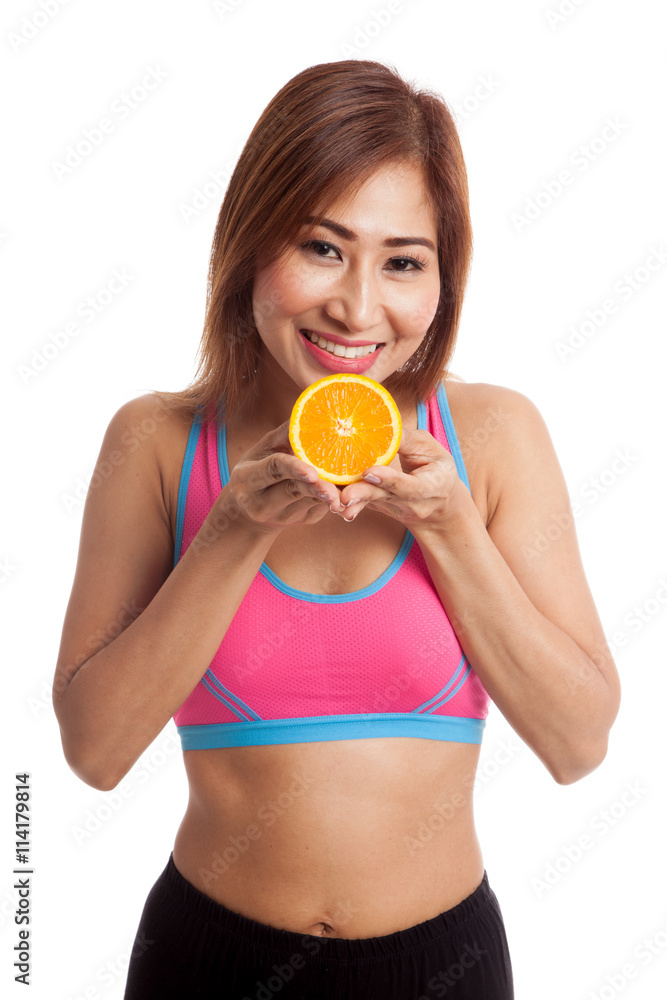 Beautiful Asian healthy girl with orange fruit Beautiful Asian healthy girl with orange fruit