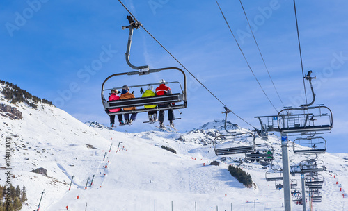 Ski lift. Ski resort Val Thorens. Village of Les Menuires. Fra