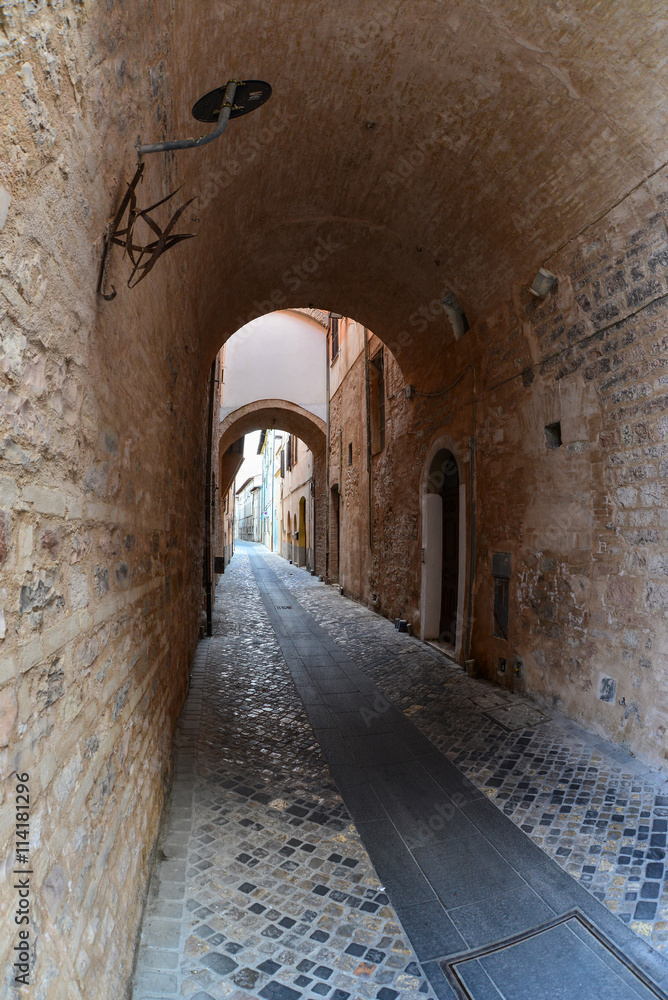 FOLIGNO, ITALY  - A visit with fisheye lens at the beautiful town of Foligno, Umbria, central Italy.