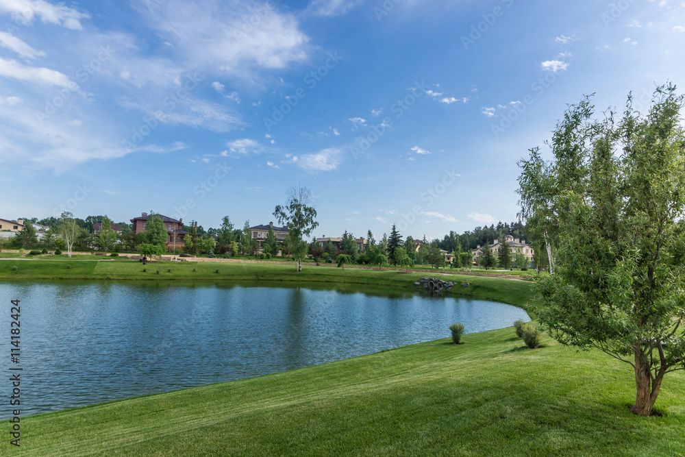 Lawn and pond